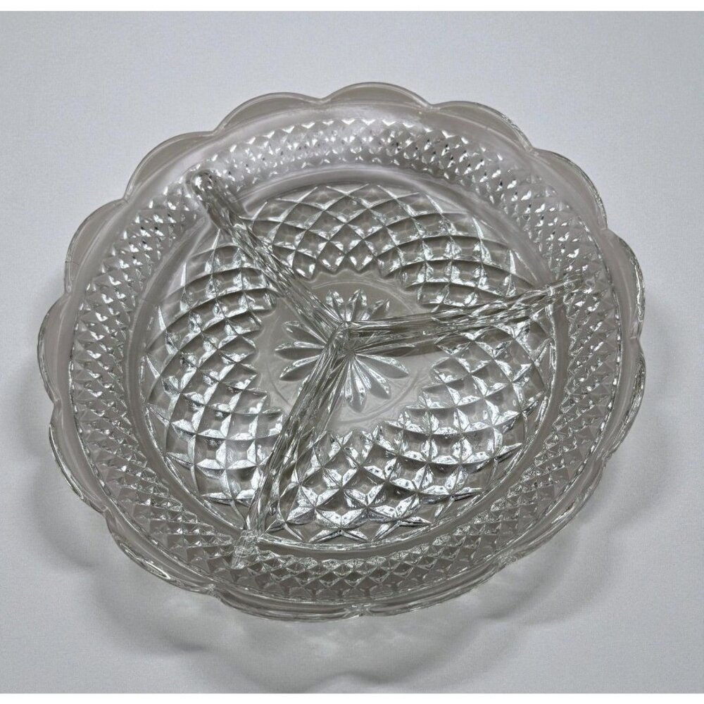 Anchor Hocking Wexford Dish Divided Relish Dip Serving Plate Clear Glass Vintage